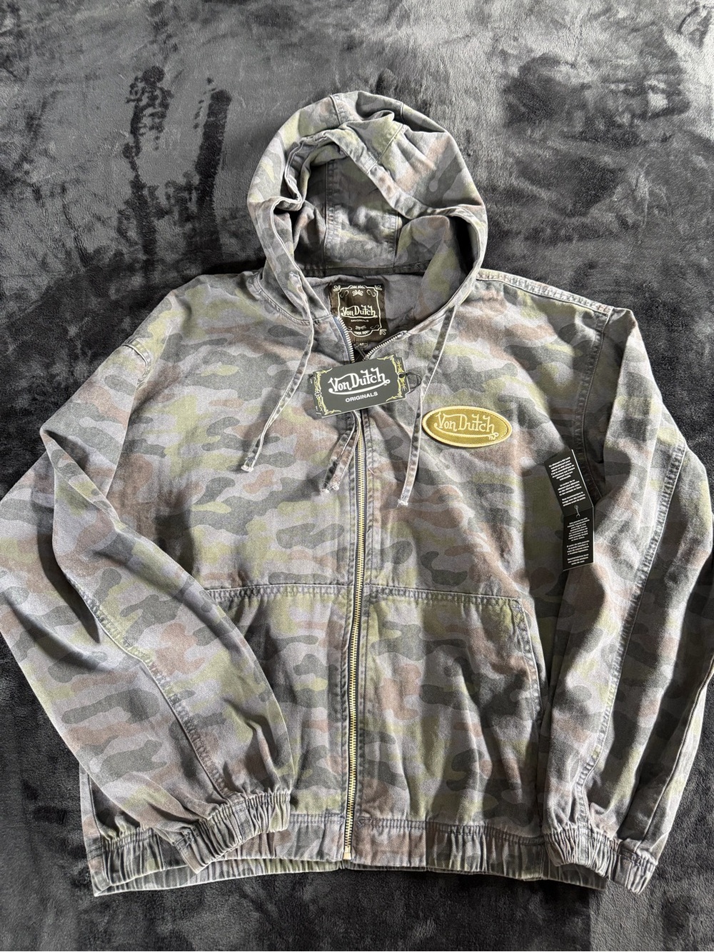 Von Dutch Men's Camo Zip-Up Hoodie Jacket - Green Camouflage